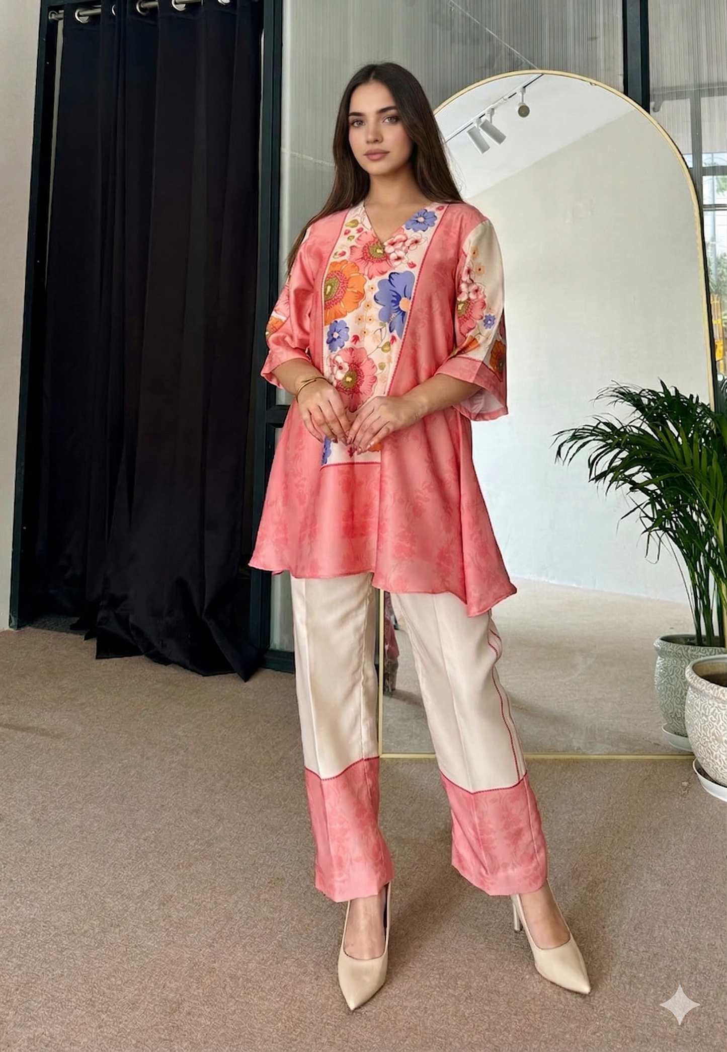 Soft Pink Cotton Cord-Set with Heritage Geometrical Digital Print