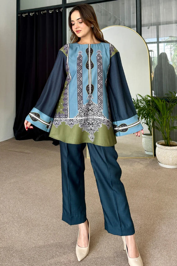 Teal Olive Heritage Motif Cotton Kurta Pant Set