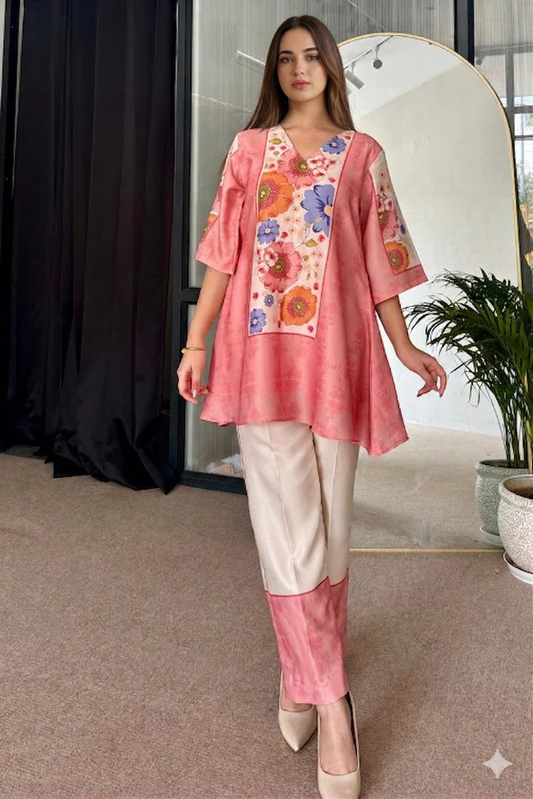 Soft Pink Cotton Cord-Set with Heritage Geometrical Digital Print