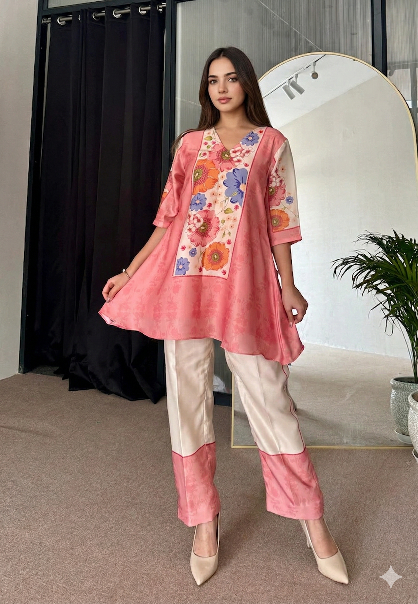 Soft Pink Cotton Cord-Set with Heritage Geometrical Digital Print